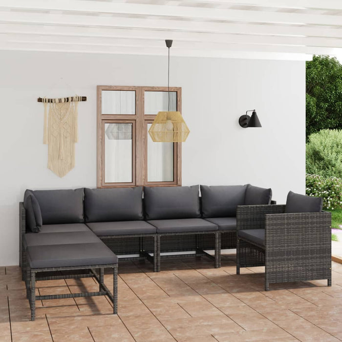 7-tlg. Garten-Lounge-Set mit Kissen Poly Rattan Grau