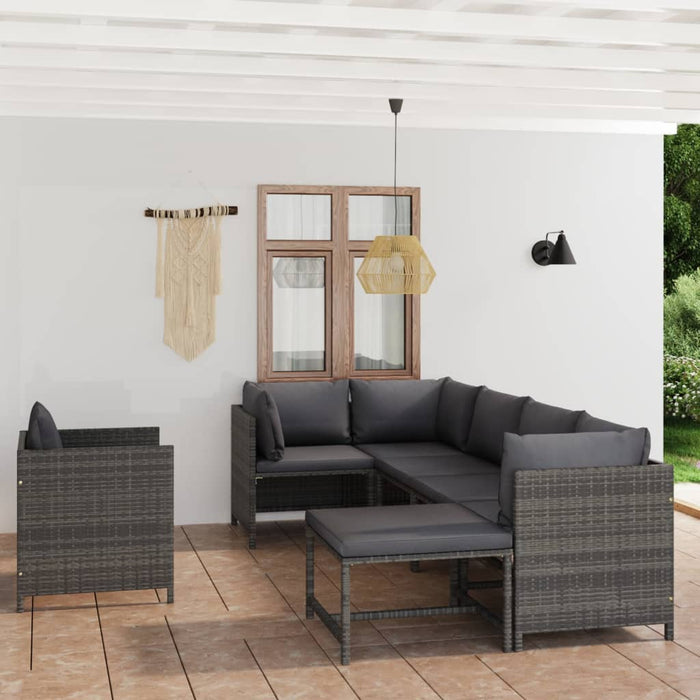7-tlg. Garten-Lounge-Set mit Kissen Poly Rattan Grau