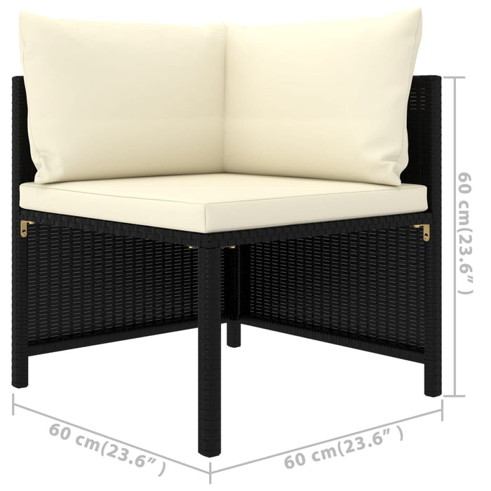 3-tlg. Garten-Lounge-Set mit Kissen Poly Rattan Schwarz