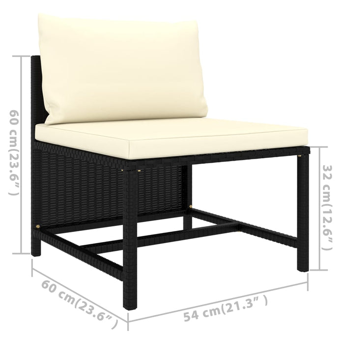 3-tlg. Garten-Lounge-Set mit Kissen Poly Rattan Schwarz