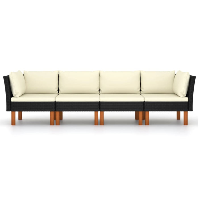 4-Sitzer-Gartensofa mit Kissen Schwarz Poly Rattan