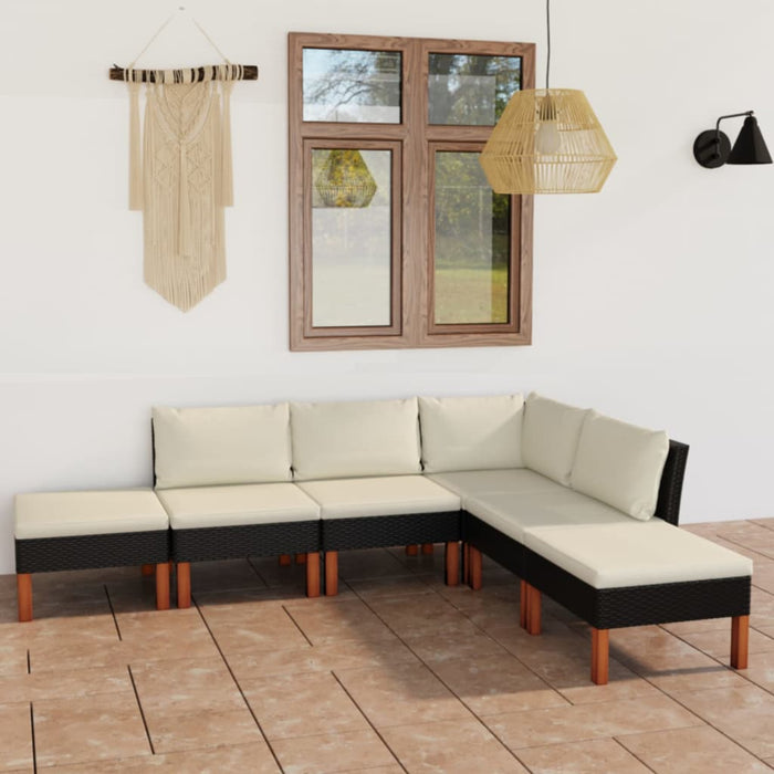 6-tlg. Garten-Lounge-Set mit Kissen Poly Rattan Schwarz