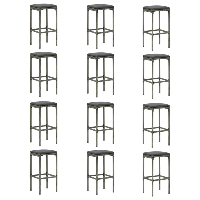 16-tlg. Gartenbar-Set mit Kissen Poly Rattan Grau