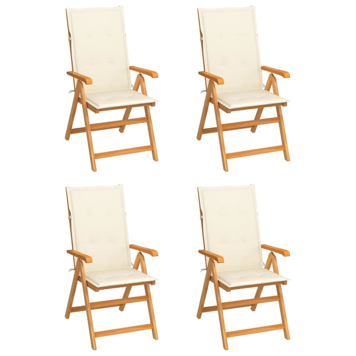 Gartenstühle 4 Stk. mit Creme Kissen Massivholz Teak