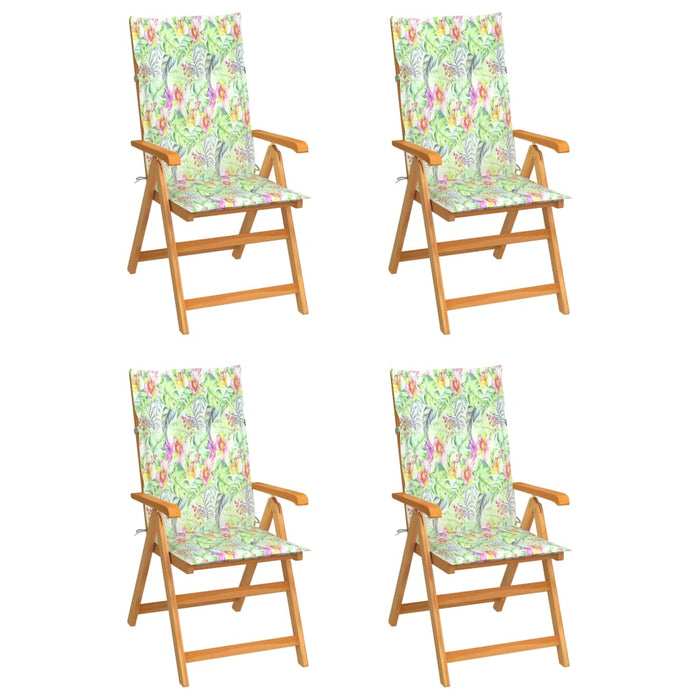 Gartenstühle 4 Stk. mit Blattmuster Kissen Massivholz Teak