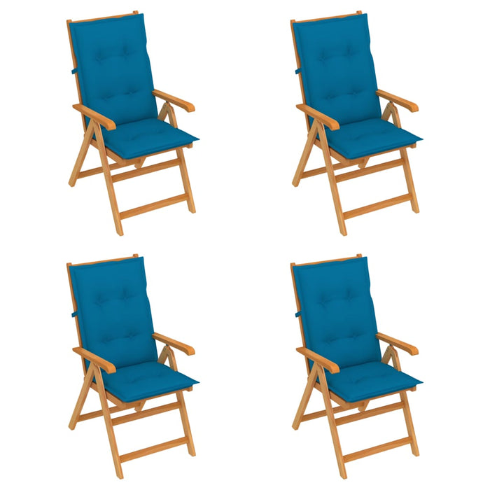 Gartenstühle 4 Stk. mit Blauen Kissen Massivholz Teak