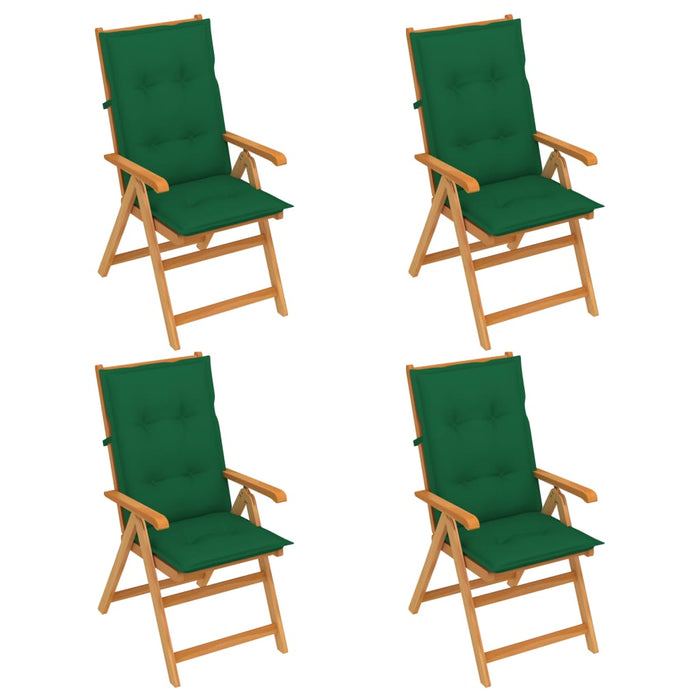 Gartenstühle 4 Stk. mit Grünen Kissen Massivholz Teak