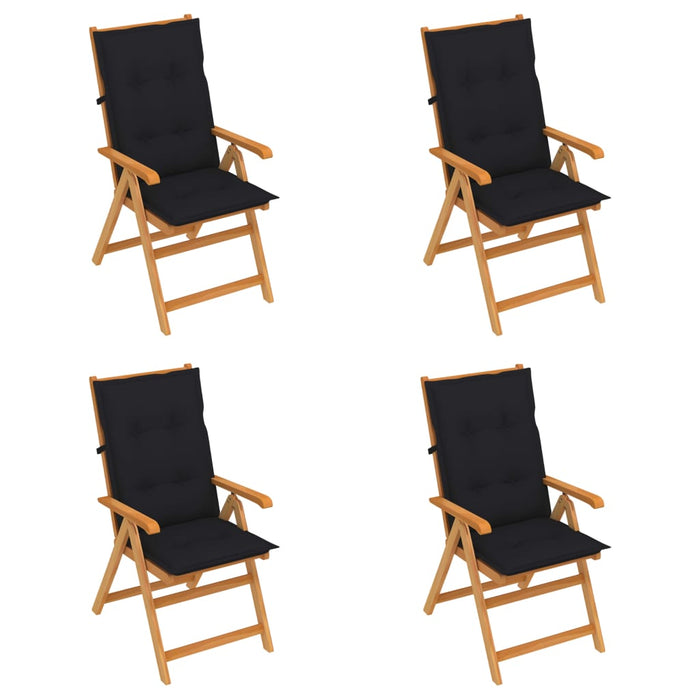 Gartenstühle 4 Stk. mit Schwarzen Kissen Massivholz Teak