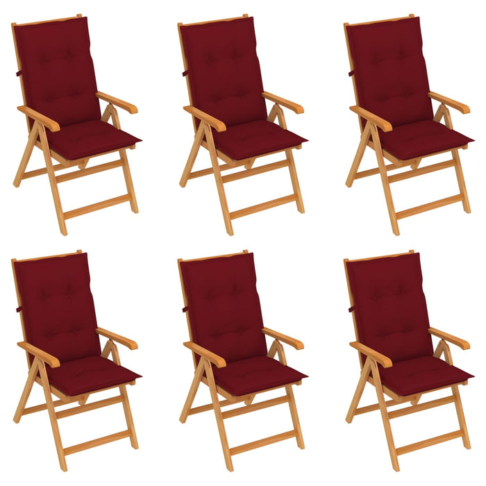 Gartenstühle 6 Stk. mit Weinroten Kissen Massivholz Teak