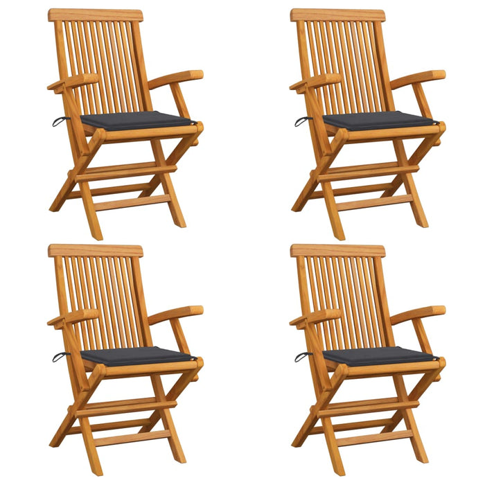 Gartenstühle mit Anthrazit Kissen 4 Stk. Massivholz Teak