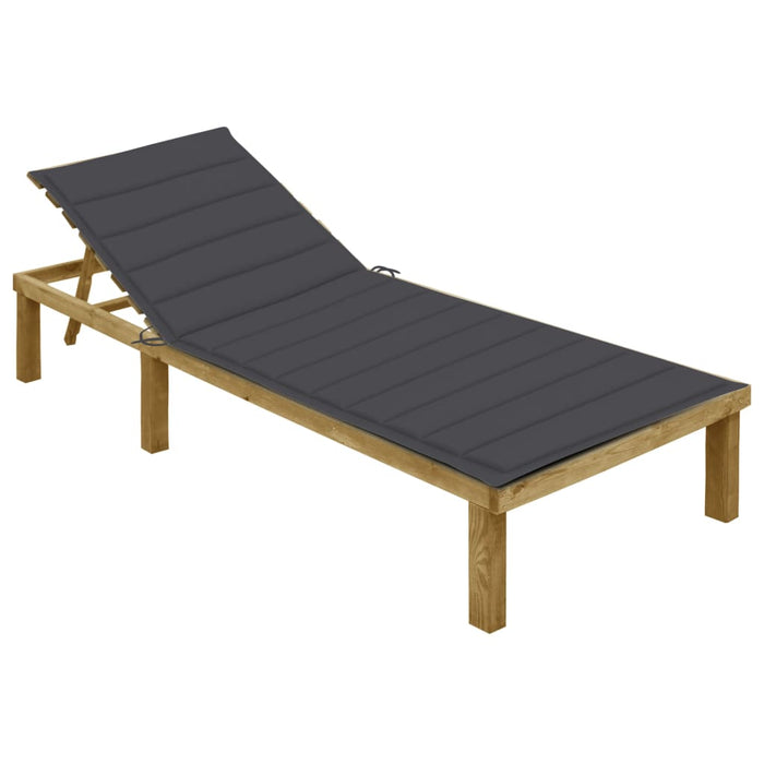 Sun lounger with anthracite cushion impregnated pine wood