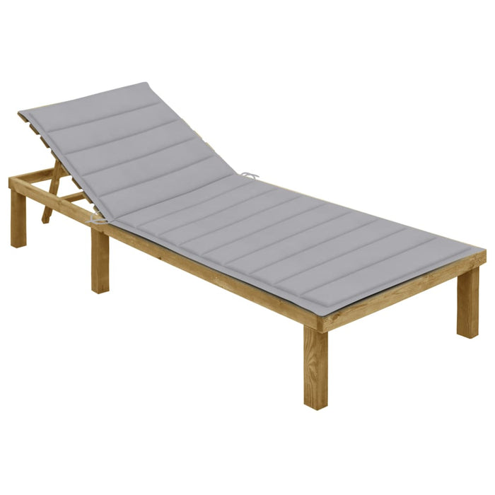 Sun lounger with gray cushion impregnated pine wood