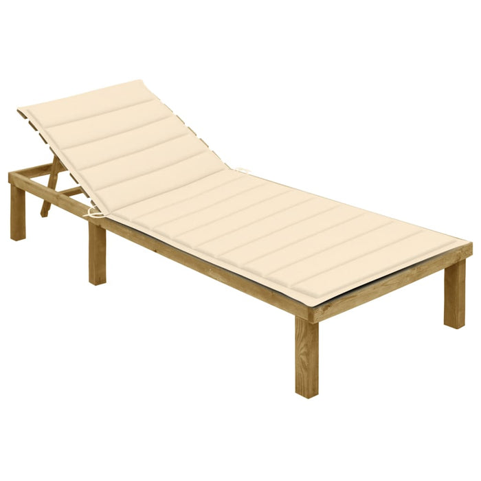 Sun lounger with cream cushion impregnated pine wood