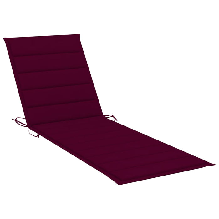 Sun lounger with wine red cushion impregnated pine wood