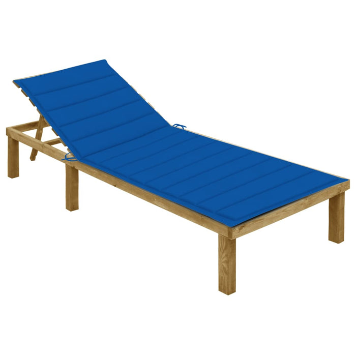 Sun lounger with royal blue cushion impregnated pine wood