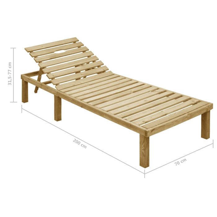 Sun lounger with royal blue cushion impregnated pine wood