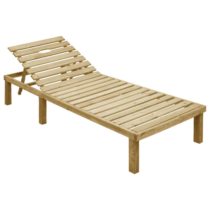 Sun lounger with light green cushion impregnated pine wood