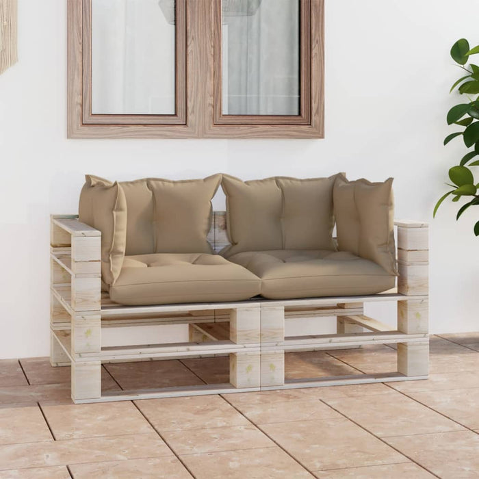 Garten-Palettensofa 2-Sitzer mit Kissen Kiefernholz