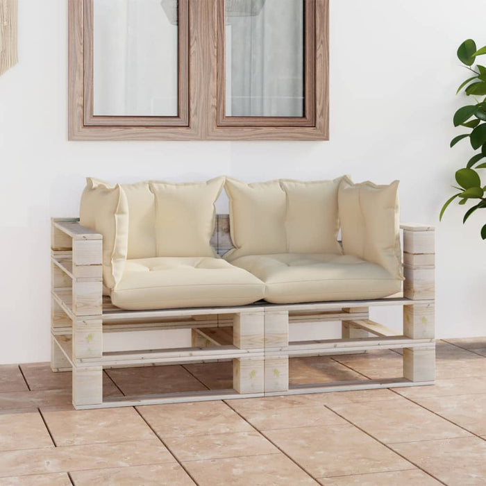 Garten-Palettensofa 2-Sitzer mit Kissen Kiefernholz
