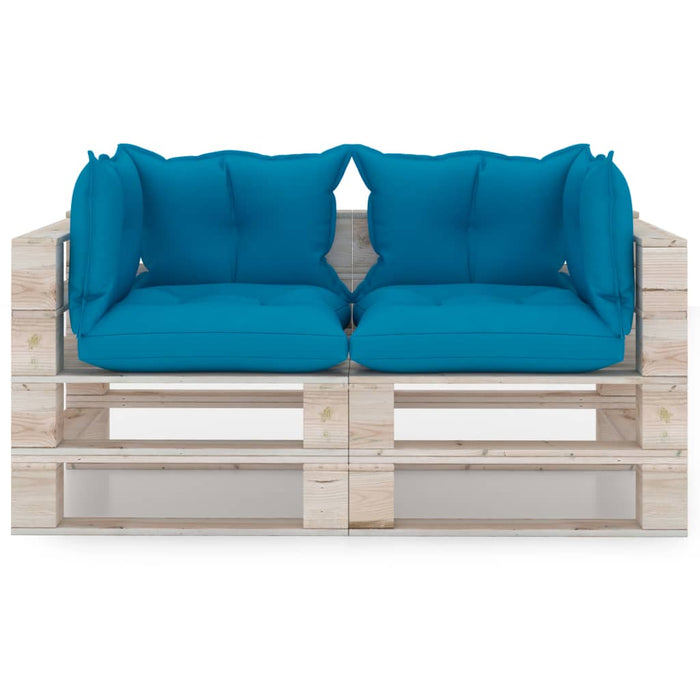 Garten-Palettensofa 2-Sitzer mit Kissen Kiefernholz
