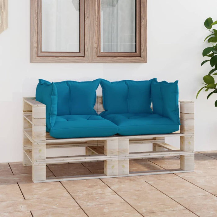 Garten-Palettensofa 2-Sitzer mit Kissen Kiefernholz