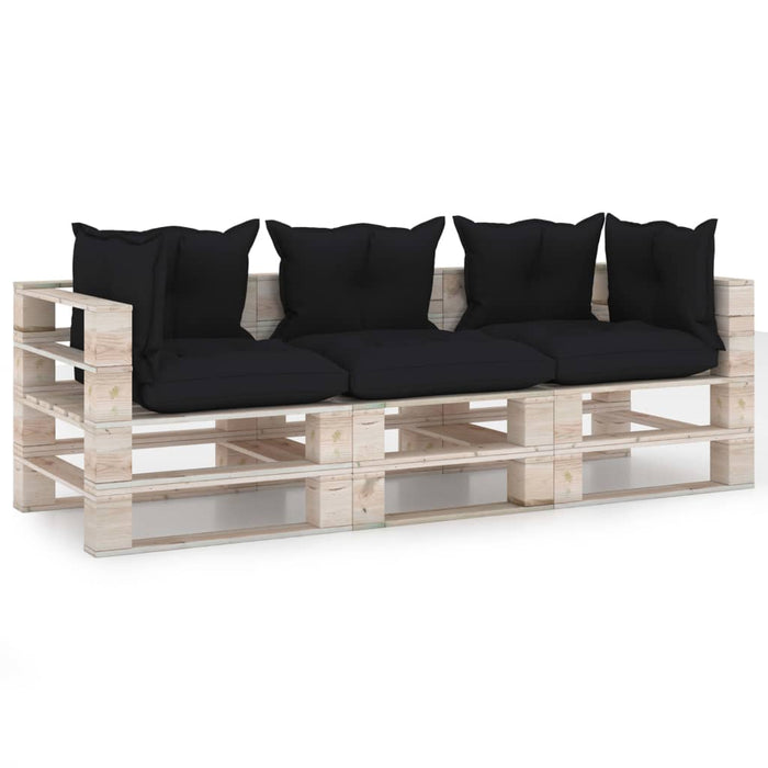 Garten-Palettensofa 3-Sitzer mit Kissen Kiefernholz