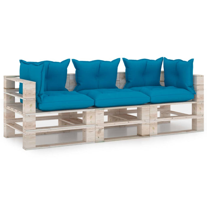 Garten-Palettensofa 3-Sitzer mit Kissen Kiefernholz