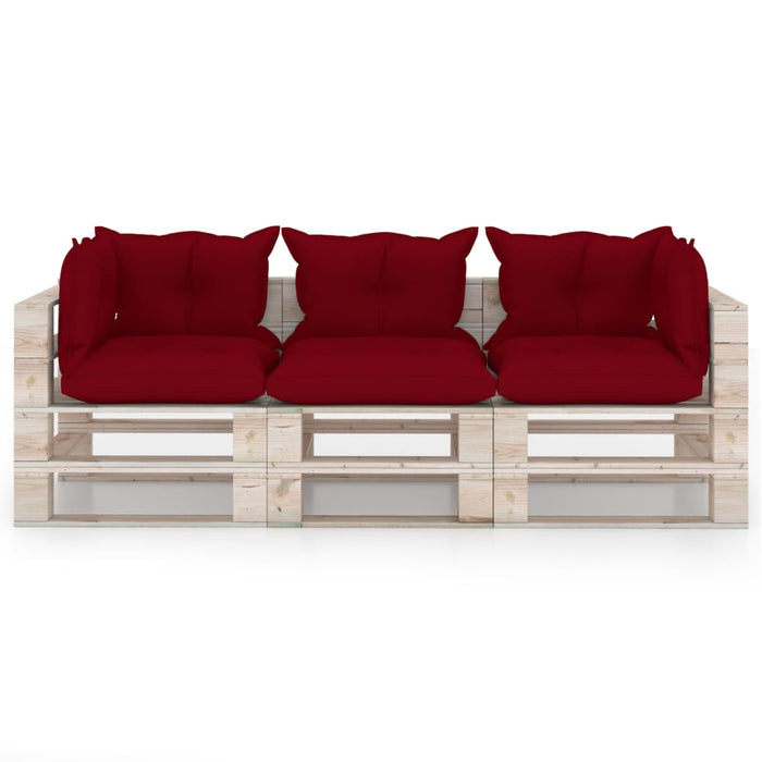 Garten-Palettensofa 3-Sitzer mit Kissen Kiefernholz