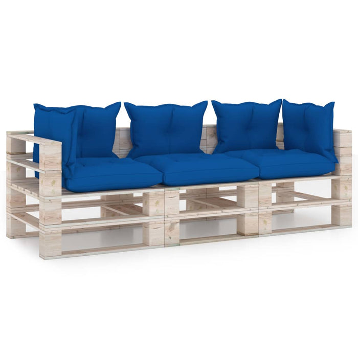 Garten-Palettensofa 3-Sitzer mit Kissen Kiefernholz