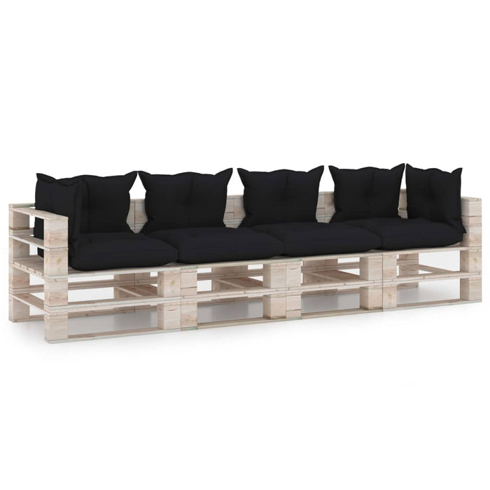 Garten-Palettensofa 4-Sitzer mit Kissen Kiefernholz