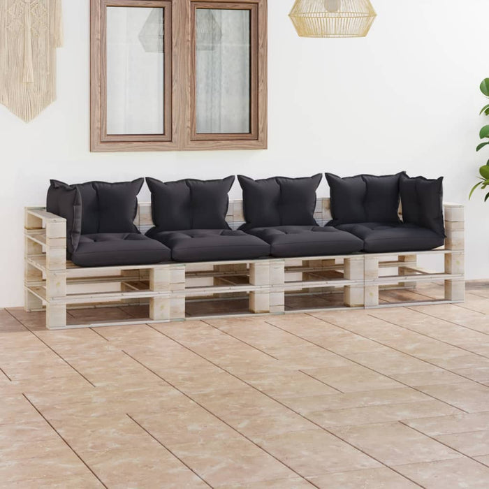 Garten-Palettensofa 4-Sitzer mit Kissen Kiefernholz