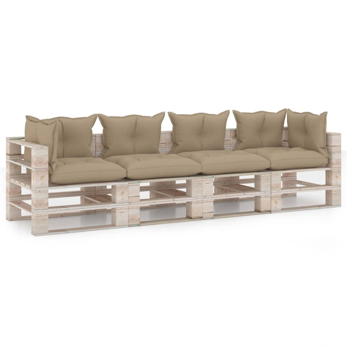 Garten-Palettensofa 4-Sitzer mit Kissen Kiefernholz