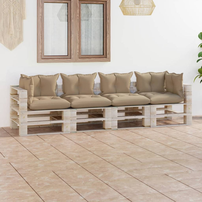 Garten-Palettensofa 4-Sitzer mit Kissen Kiefernholz