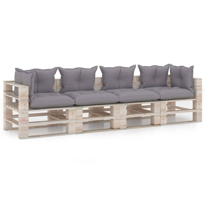 Garten-Palettensofa 4-Sitzer mit Kissen Kiefernholz