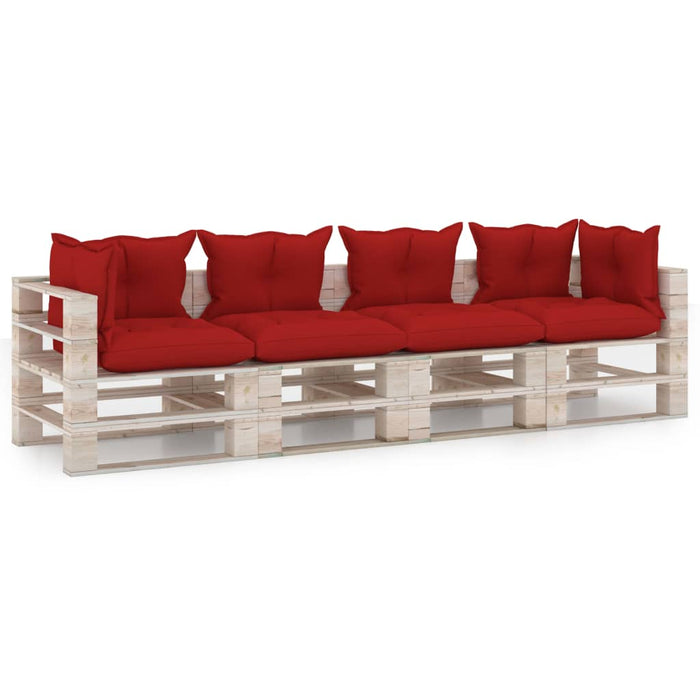 Garten-Palettensofa 4-Sitzer mit Kissen Kiefernholz