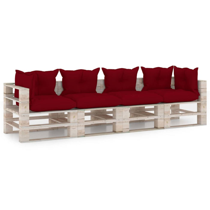 Garten-Palettensofa 4-Sitzer mit Kissen Kiefernholz