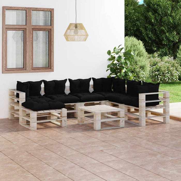 8-tlg. Garten-Lounge-Set aus Paletten mit Kissen Kiefernholz