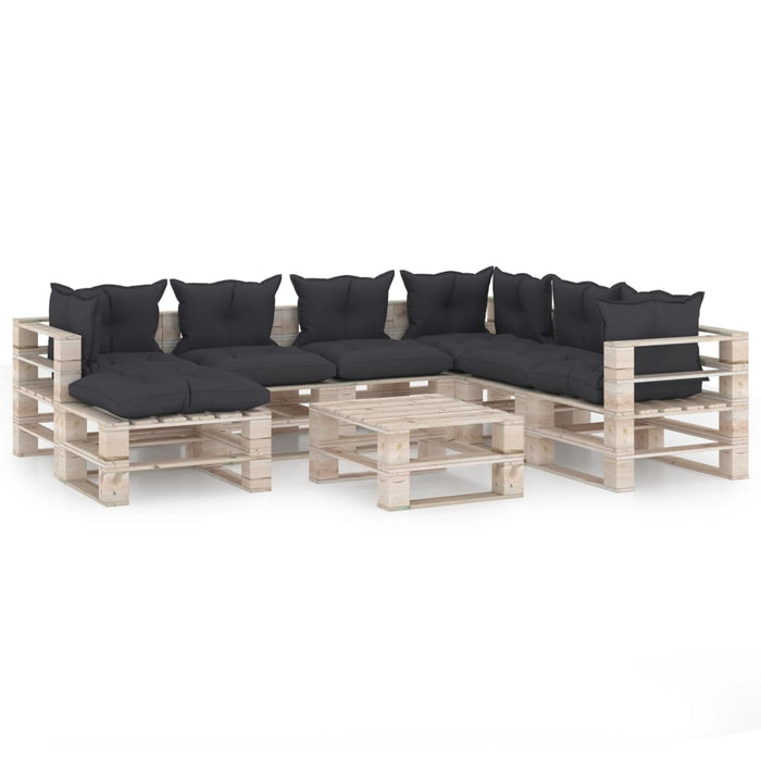 8-tlg. Garten-Lounge-Set aus Paletten mit Kissen Kiefernholz