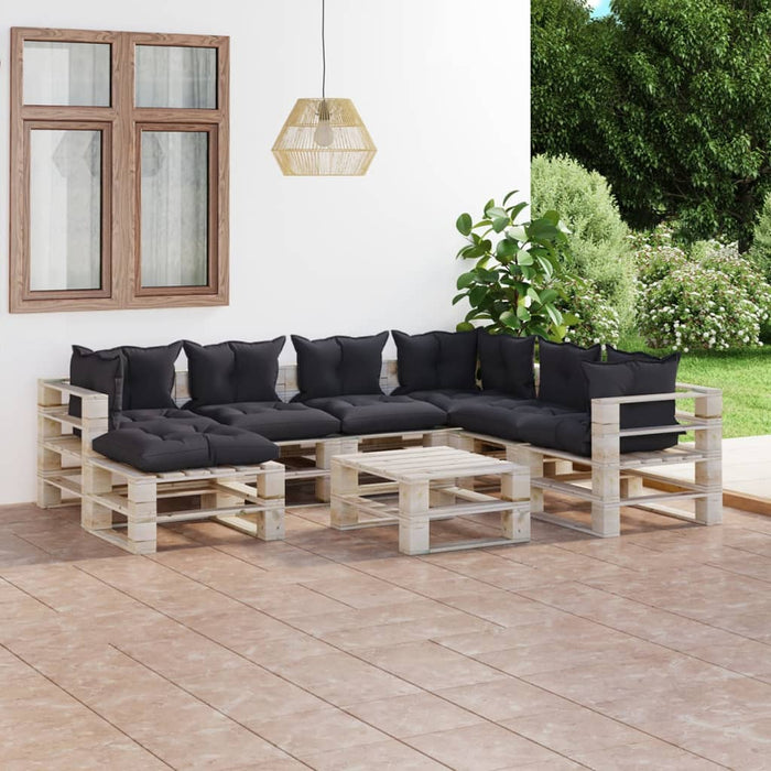 8-tlg. Garten-Lounge-Set aus Paletten mit Kissen Kiefernholz