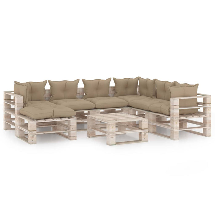 8-tlg. Garten-Lounge-Set aus Paletten mit Kissen Kiefernholz