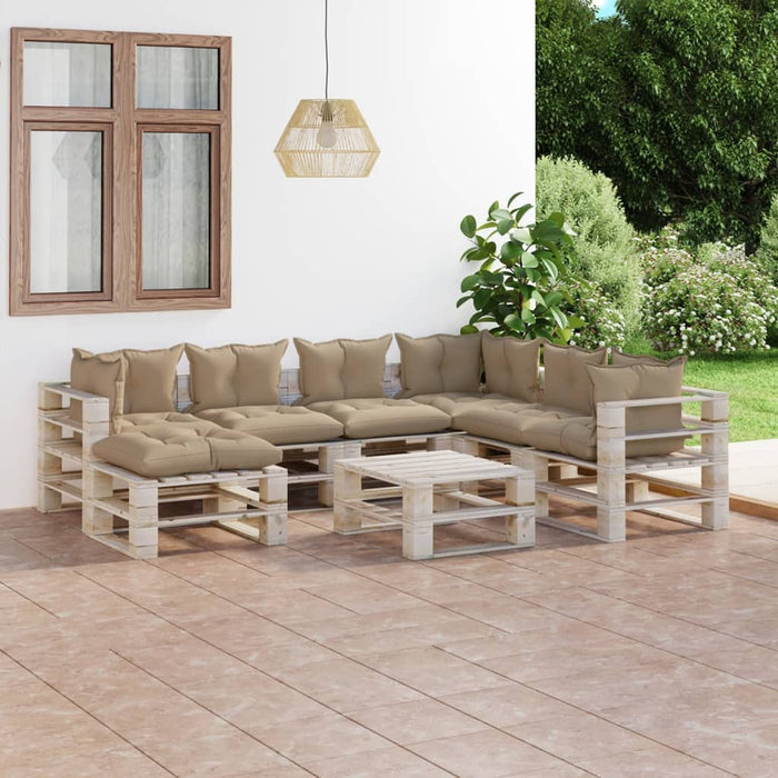 8-tlg. Garten-Lounge-Set aus Paletten mit Kissen Kiefernholz
