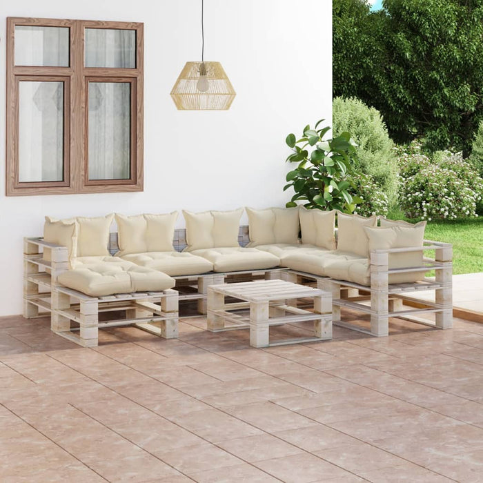 8-tlg. Garten-Lounge-Set aus Paletten mit Kissen Kiefernholz