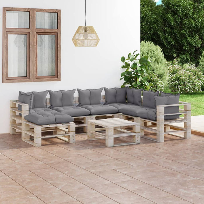 8-tlg. Garten-Lounge-Set aus Paletten mit Kissen Kiefernholz