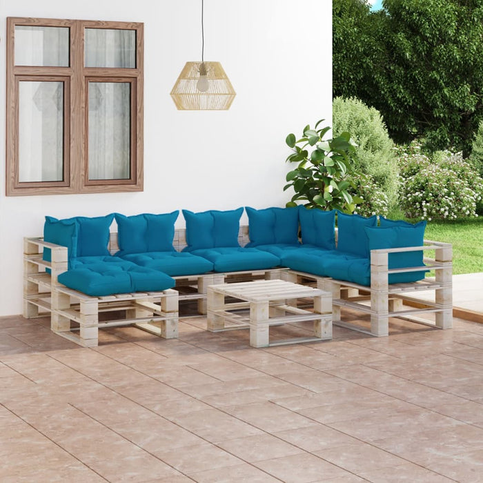 8-tlg. Garten-Lounge-Set aus Paletten mit Kissen Kiefernholz