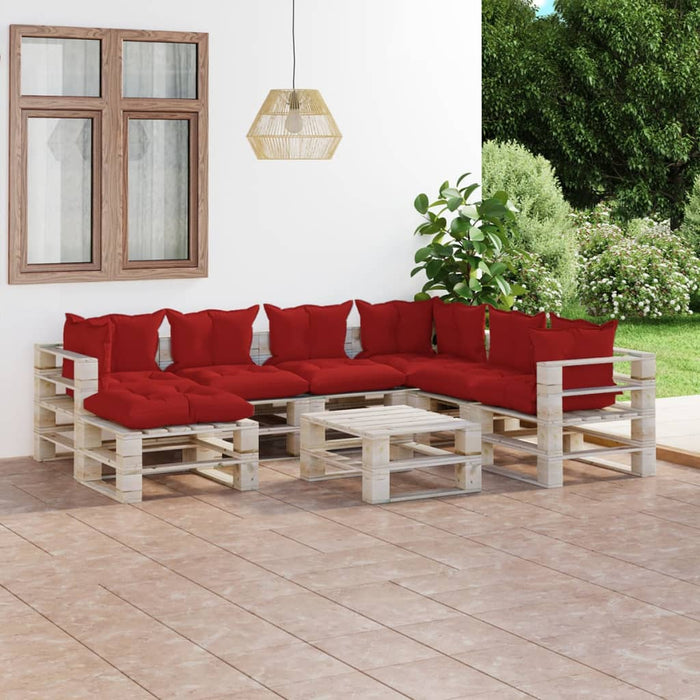 8-tlg. Garten-Lounge-Set aus Paletten mit Kissen Kiefernholz