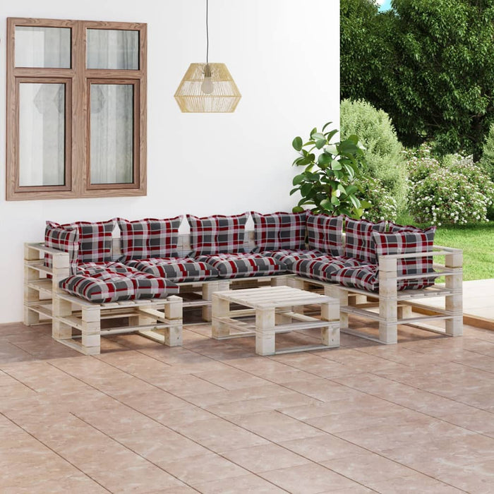 8-tlg. Garten-Lounge-Set aus Paletten mit Kissen Kiefernholz