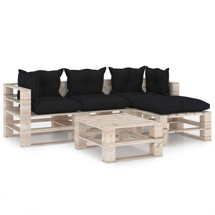 5-tlg. Garten-Lounge-Set aus Paletten mit Kissen Kiefernholz