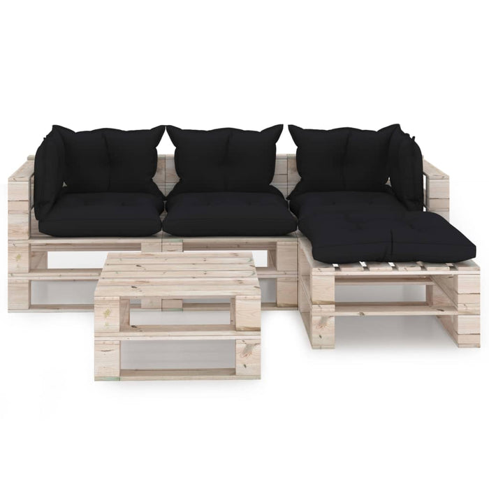 5-tlg. Garten-Lounge-Set aus Paletten mit Kissen Kiefernholz