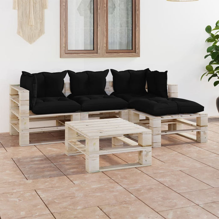 5-tlg. Garten-Lounge-Set aus Paletten mit Kissen Kiefernholz