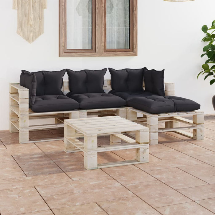 5-tlg. Garten-Lounge-Set aus Paletten mit Kissen Kiefernholz